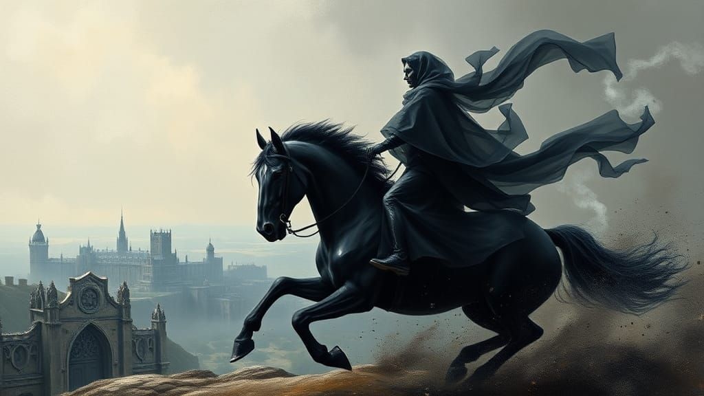 Eerie Shadow Being on Horse in Impasto Style