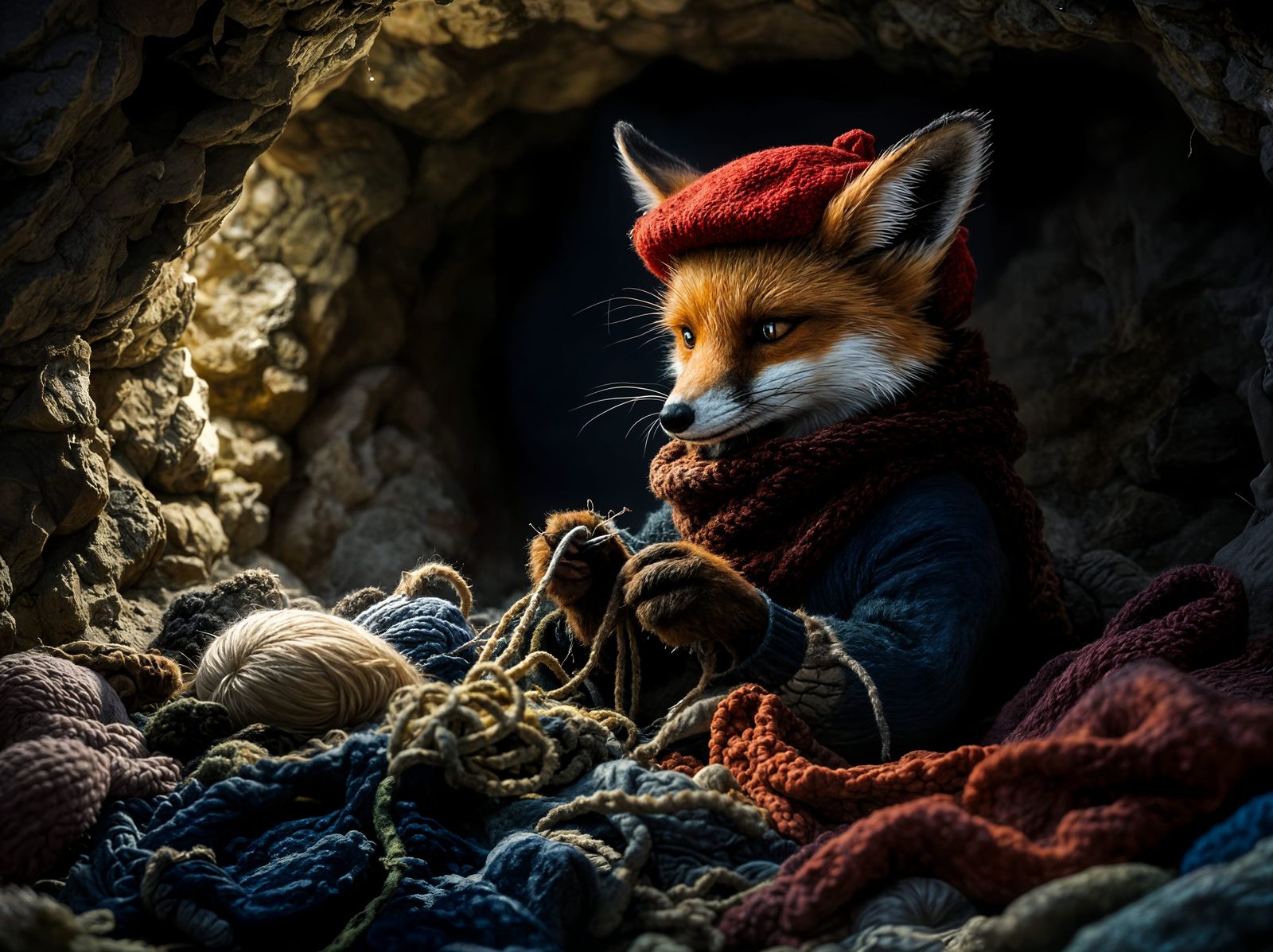 Clever Fox Secretly Knits in Hidden Den