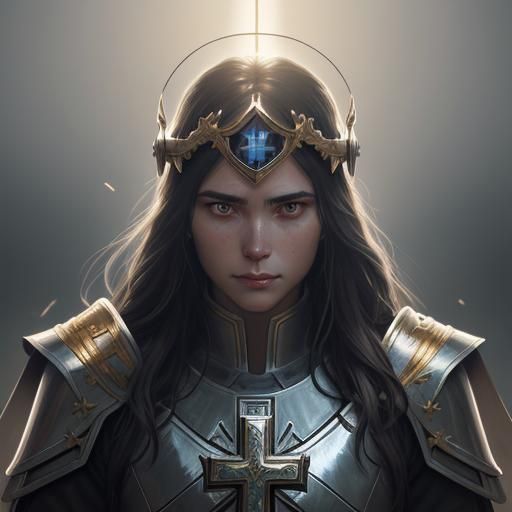 Knight with Cross Helmet Holding Cross: Digital Art