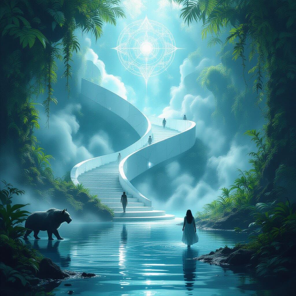 Crystal Stairway to Dreamlike Jungle: Surreal Digital Art