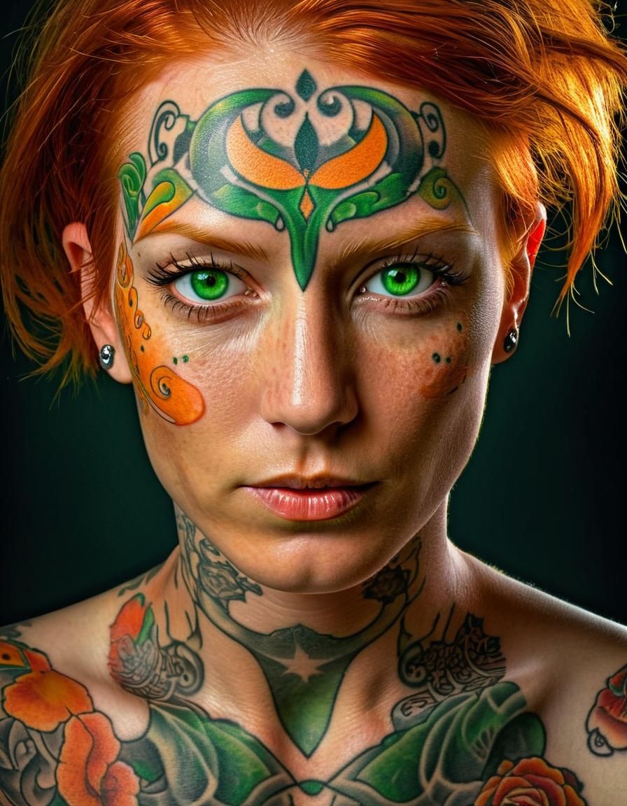 Ink Portrait of a Beautiful Woman with Tattoos