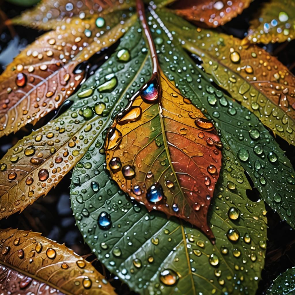 Reflective Water Drop: Macro Forest View