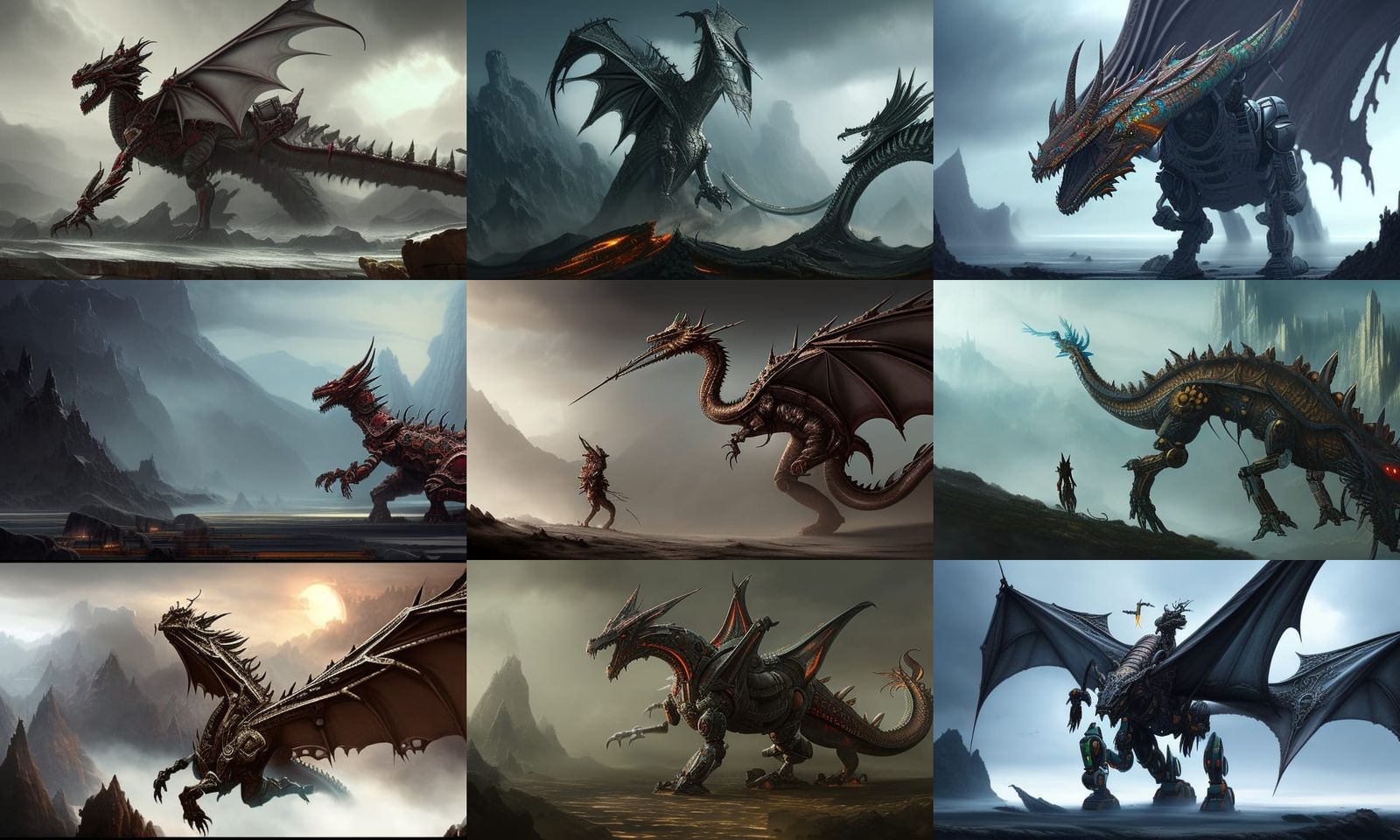 Epic Fantasy Dragon Robot Mech: Digital Matte Painting