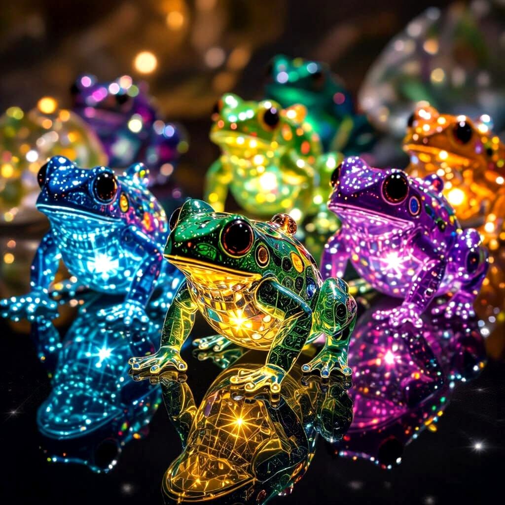 Elegant Glass and Crystal Poison Dart Frogs Figurines