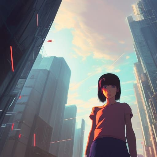 Cyberpunk Woman Portrait in Anime Key Visual Style