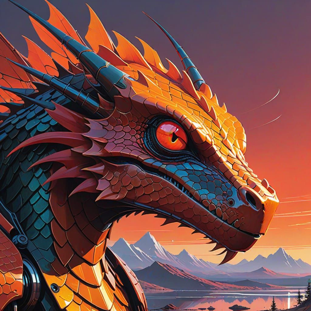 Luxurious, Iridescent Dragon Close-Up in Vibrant Red and Gol...