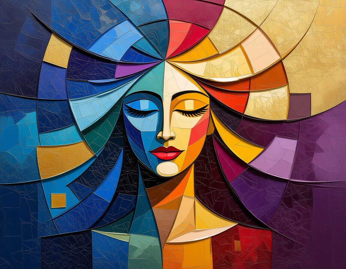 Geometric Nature Goddess in Impasto Acrylic