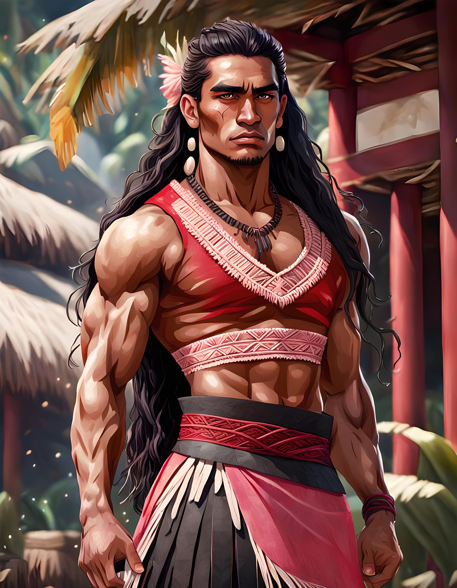 Polynesian Man in Tapa Crop Top Concept Art