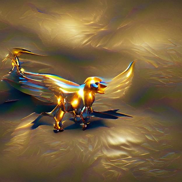 Metallic Golden Dog with Wings: 8K Resolution