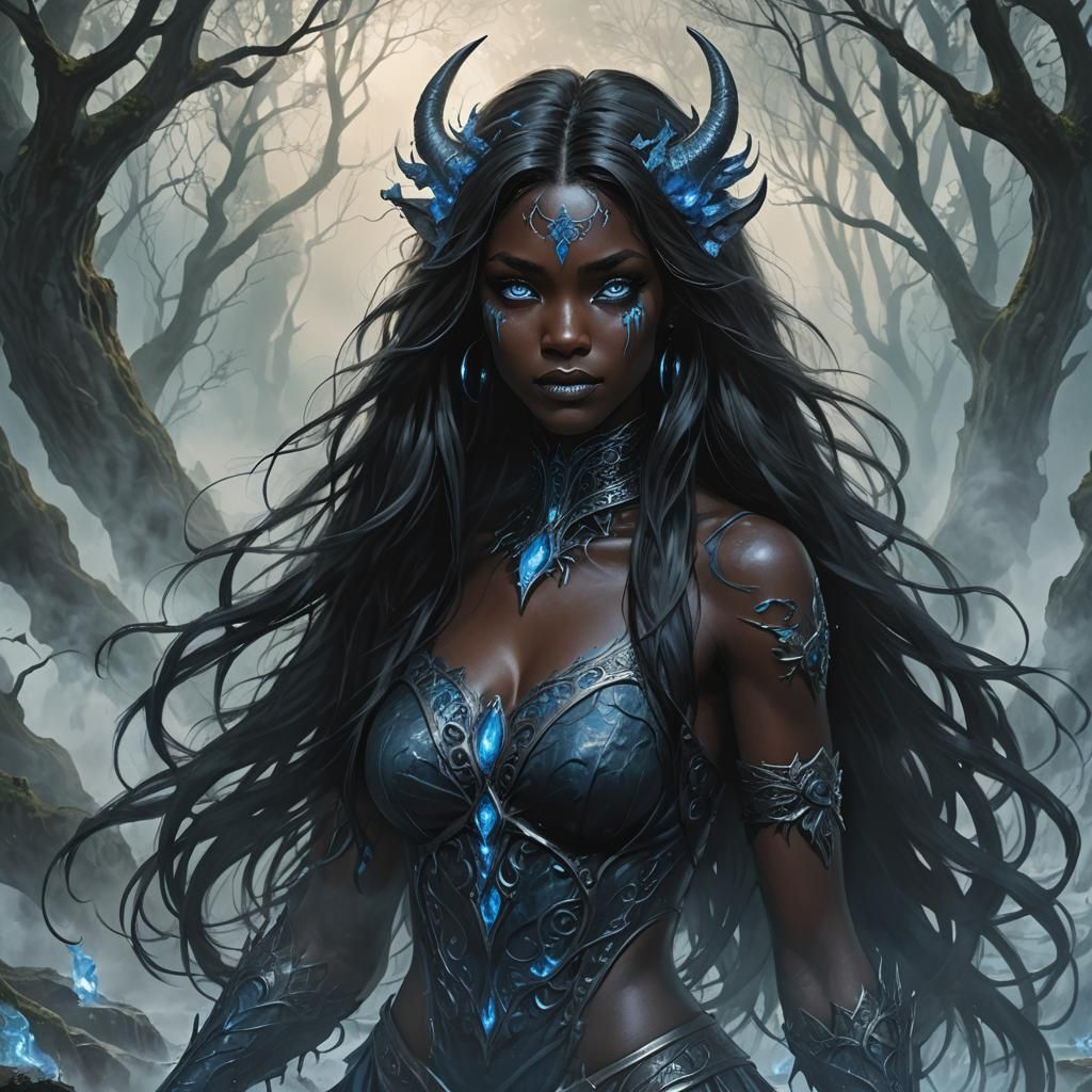 Striking Demon Beauty with Sorrowful Gaze