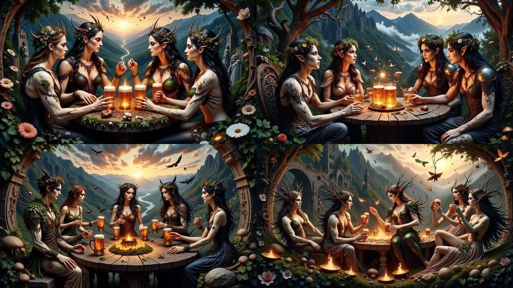 Traditional Irish fairies, also known as the Aos Sí or Sidhe, gathered at a twilight celebration