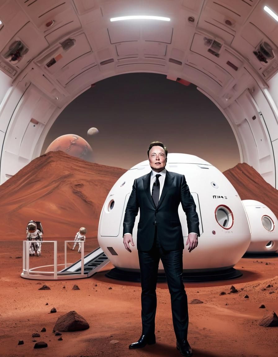 Elon Musk welcomes the first visitors to Mars in the welcome hall