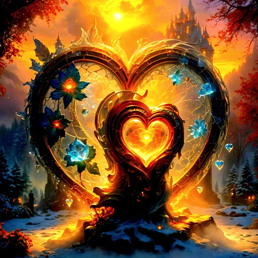 Crystal Heart in Ethereal Fantasy Landscape