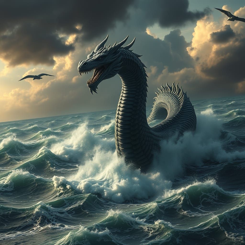 Colossal Sea Serpent Emerges from Emerald Waters