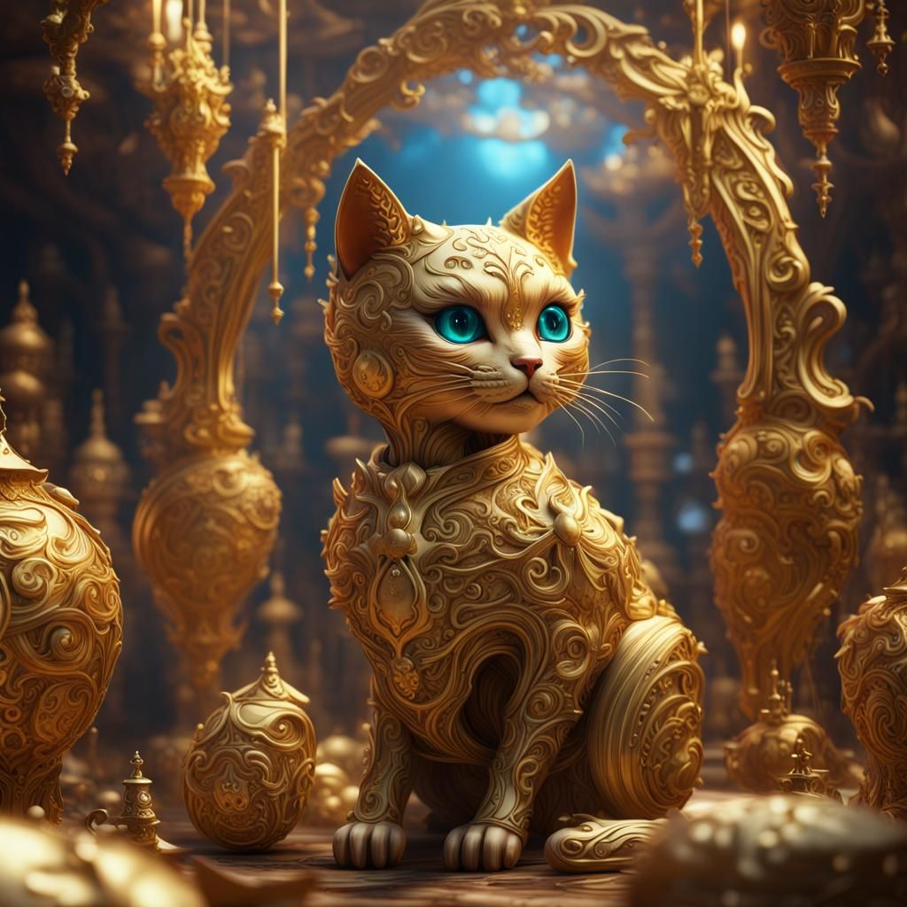 Gold Cat Universo Doll in Detailed Matte Painting