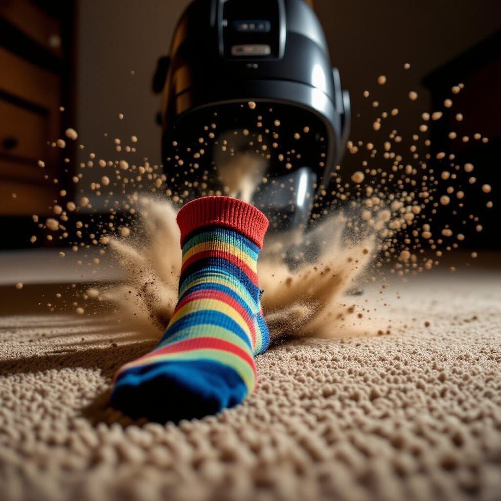 Sock Pulled into Vacuum Cleaner - Cinematic Macro Photo