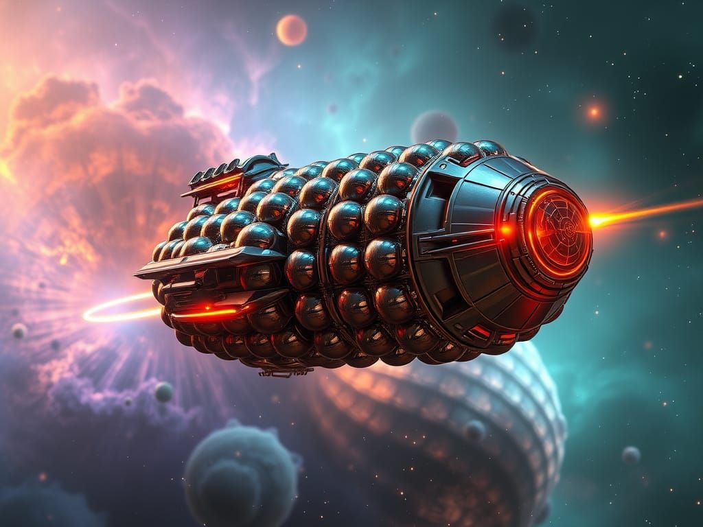 Futuristic Starship Soaring Through Vibrant Space Nebula