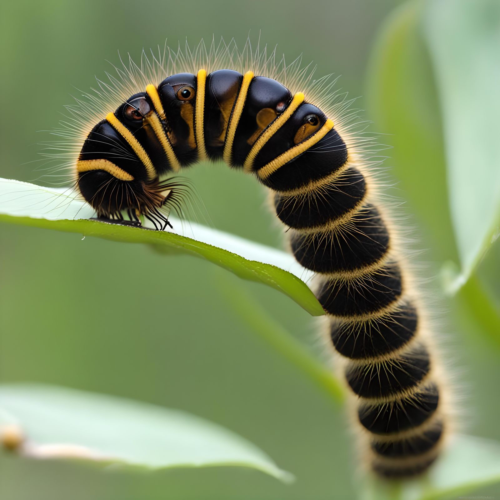 Green Caterpillar Crawling on Leaf