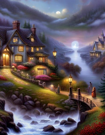 Ethereal Elven Woman in Hyperdetailed Fantasy Landscape