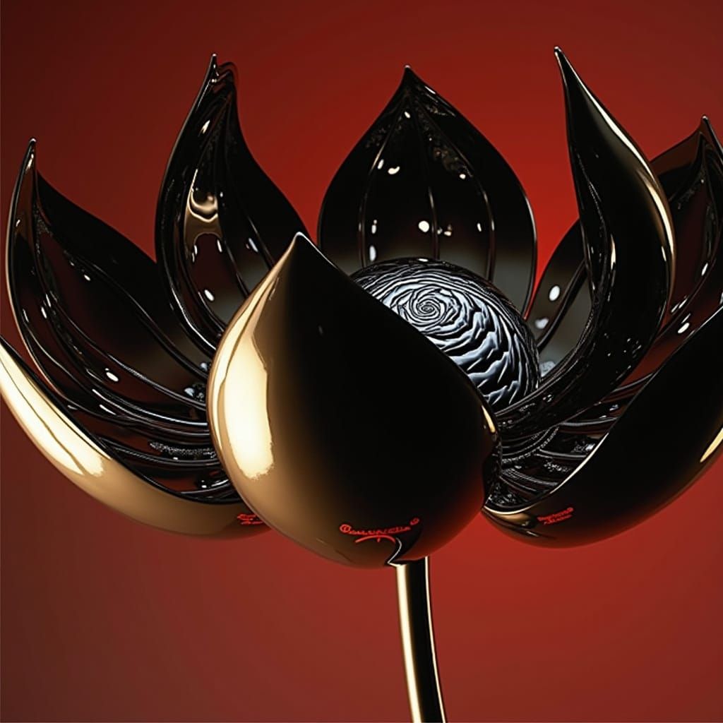 Chrome Lotus Flower Sculpture with Optical Illusion