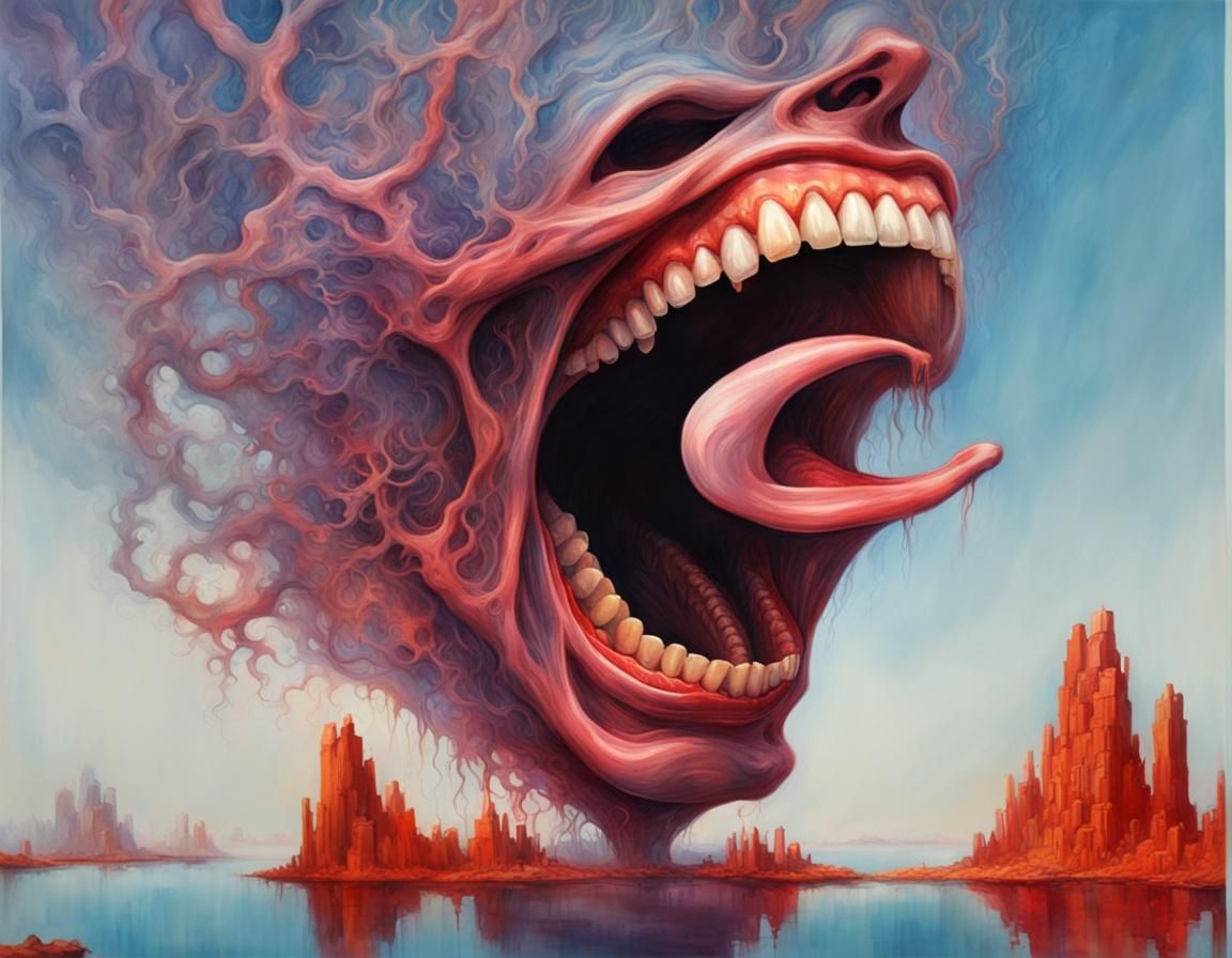 Surreal Screaming Teeth Inspired by Beksinski and Koons