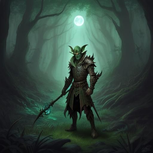 Mischievous Goblin in Mystical Forest Illustration