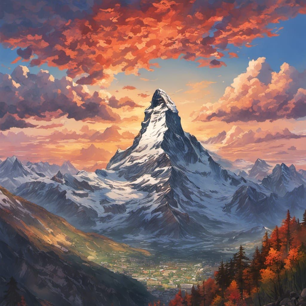 matterhorn view from the eagles nest bavaria, sunset, vibran...
