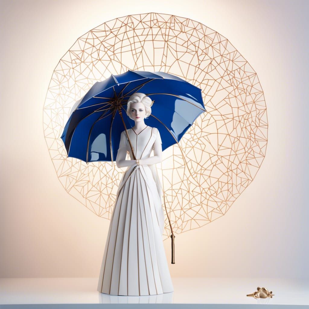 Porcelain Doll Puppet with Umbrella in Spacecore Style