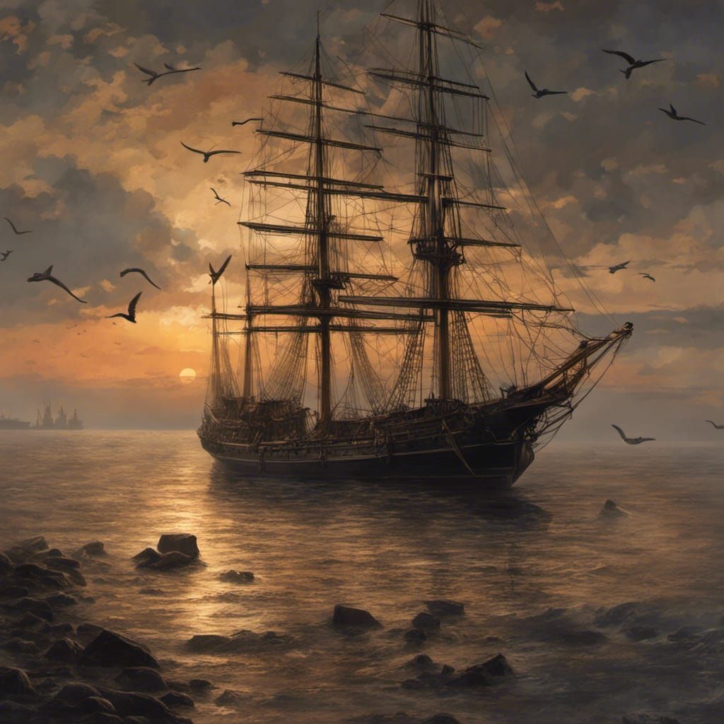 Baltic Sea Windjammer at Dusk: Romantic Digital Painting