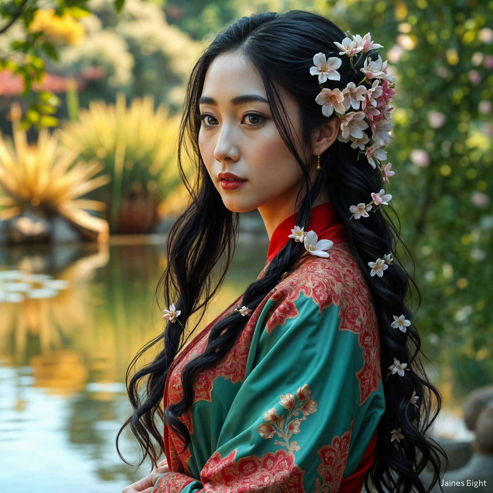 Ultrarealistic Asian Beauty in Traditional Silk Gown