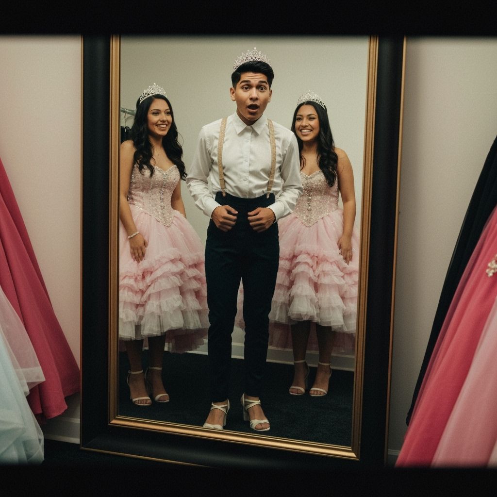 Surprised Teenager in Quinceañera Dress