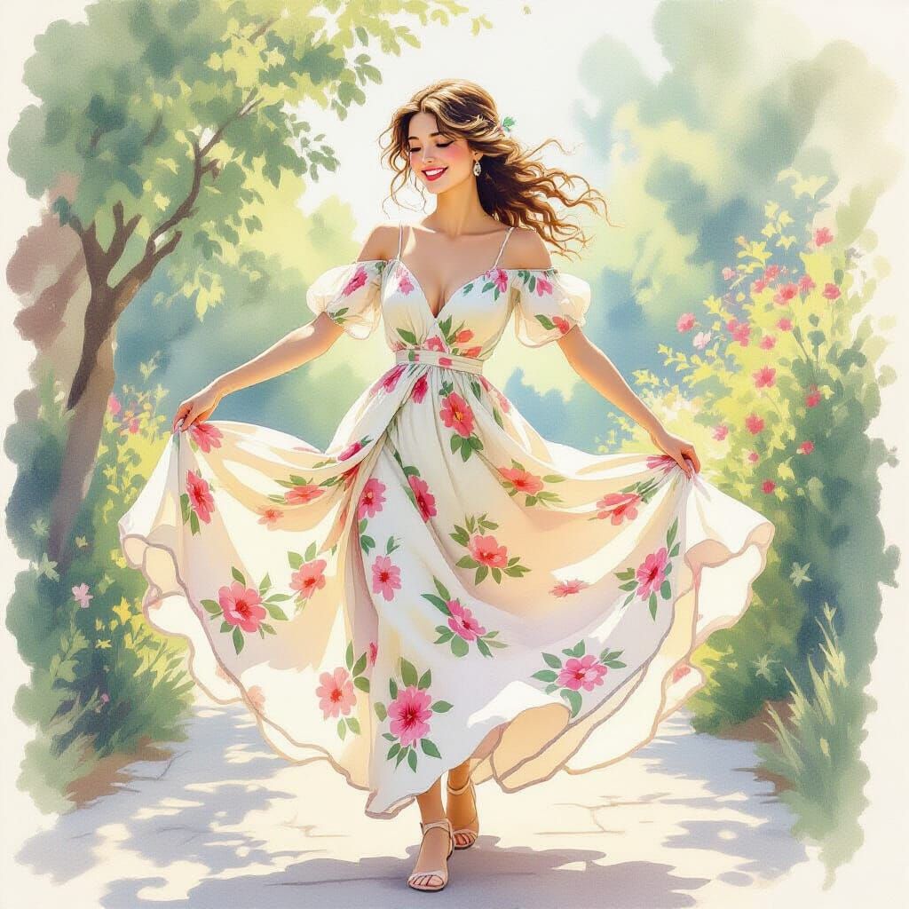 Woman Dancing in Watercolor Style