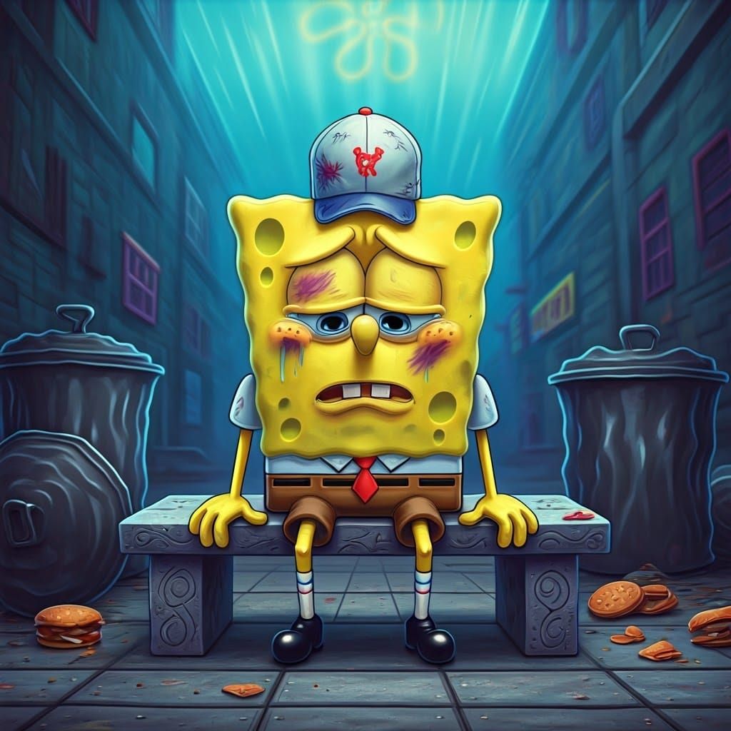 SpongeBob Battered and Bruised in Desolate Alleyway