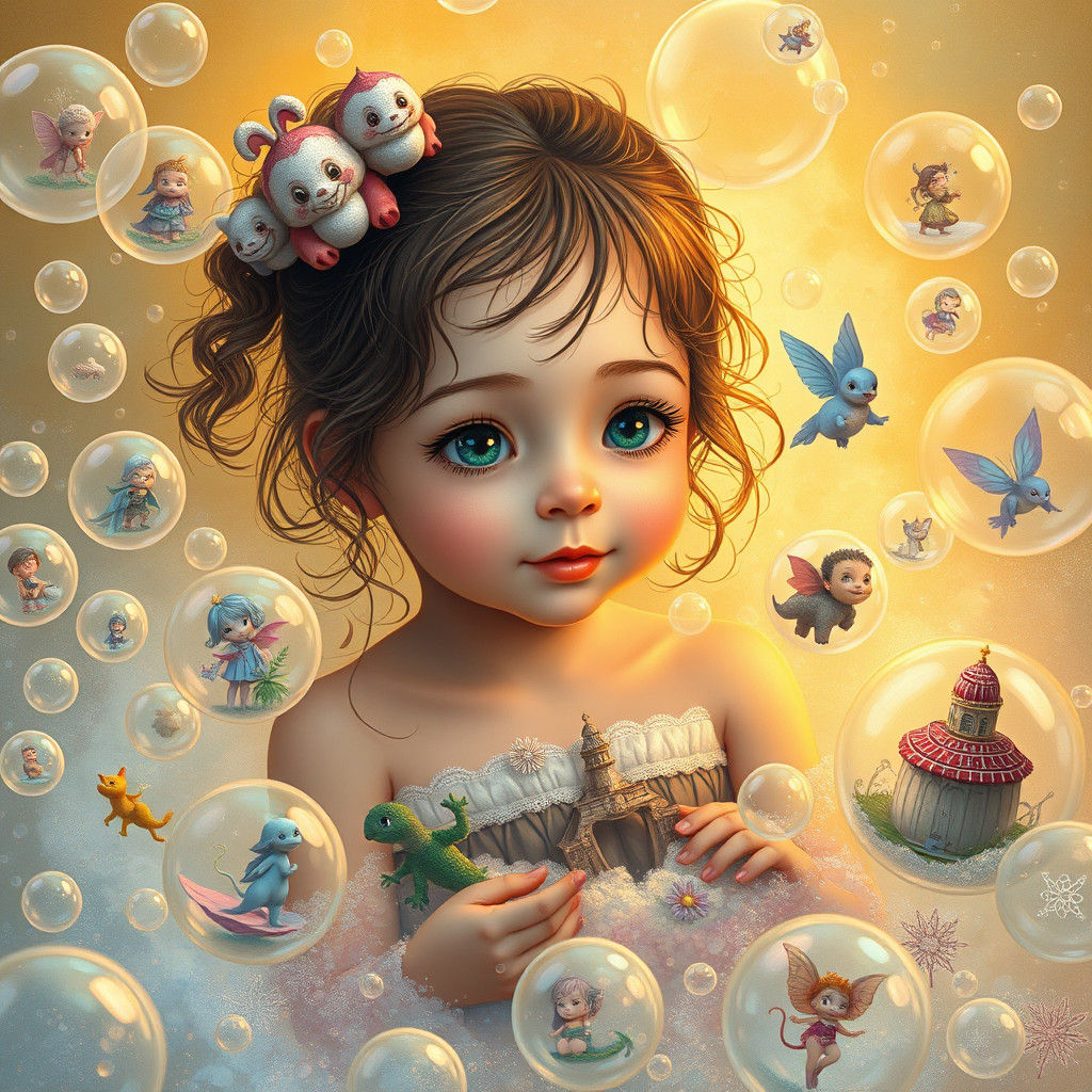 Dreamlike Bubble Bath Worlds in Fantasy Art Style