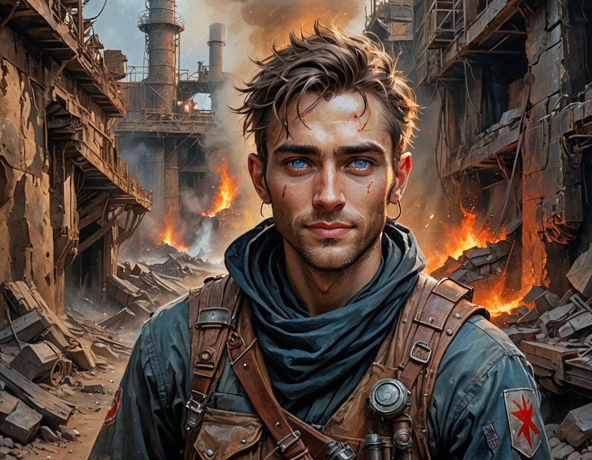 Post-Apocalyptic Scout Exploring Abandoned Mine in Acrylic S...