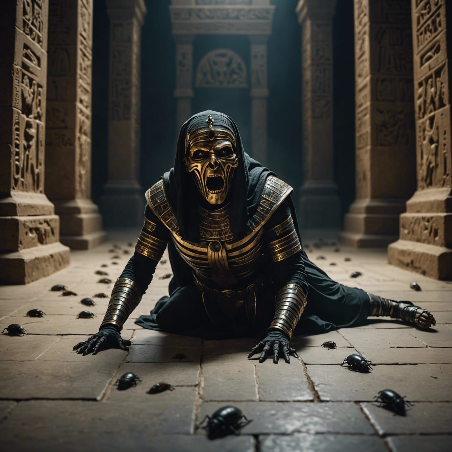 Vengeful Mummy Screaming in Dark Academia Style