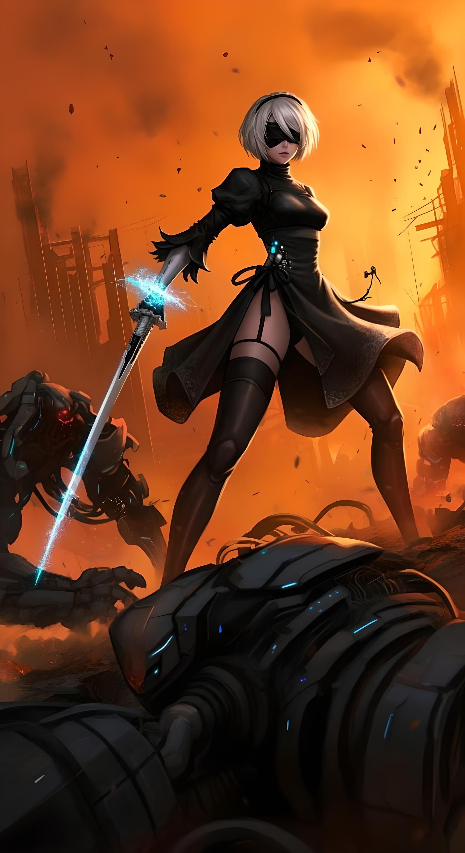 Android 2B in Dystopian Wasteland