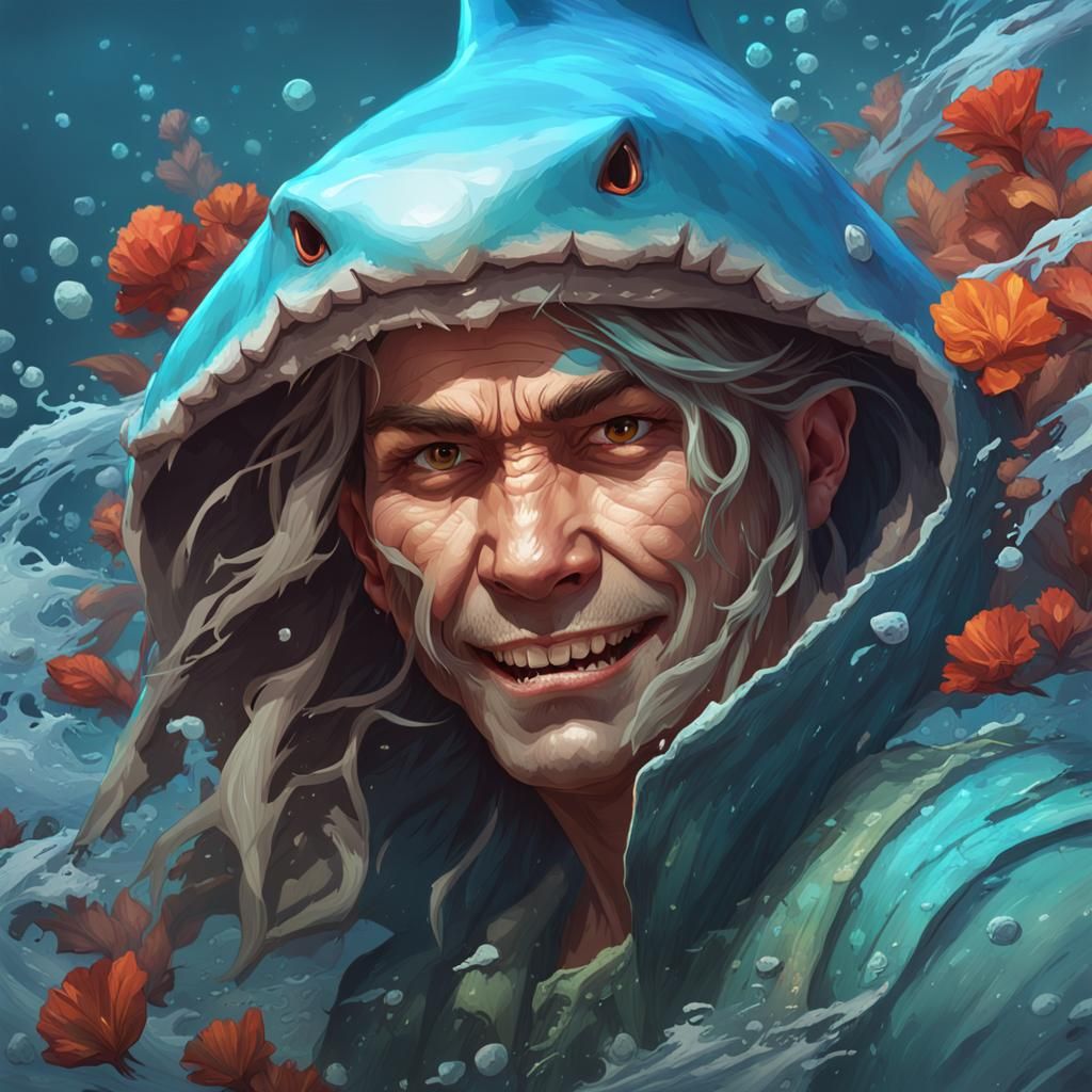 Hyperdetailed Shark Portrait in Triadic Colors