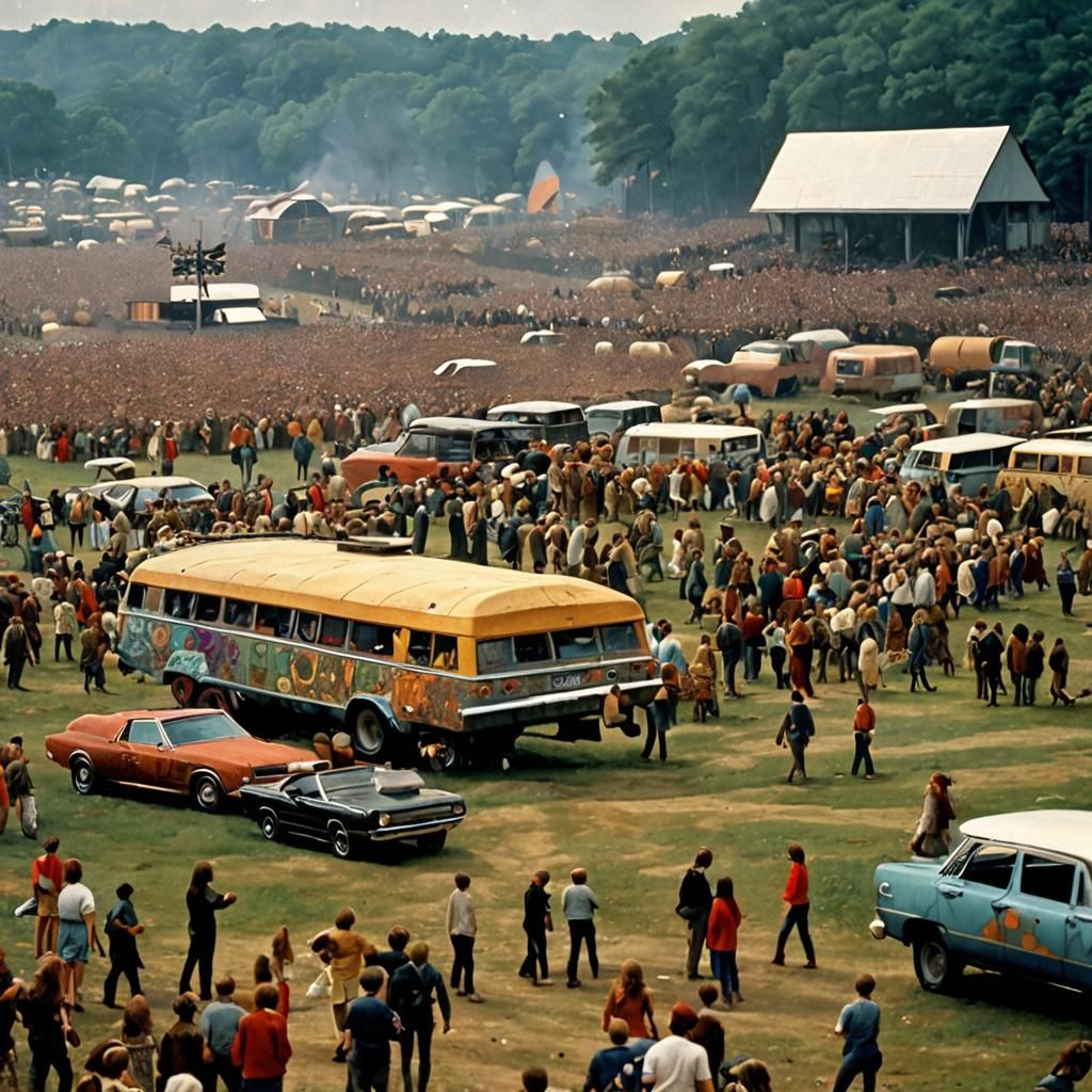 Woodstock Music Festival in Neo-Impressionist Style