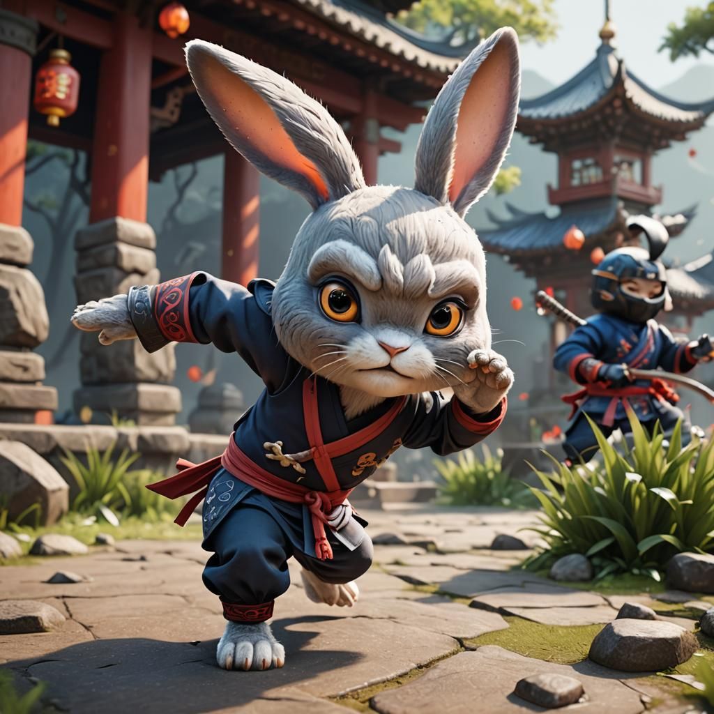 3D Ninja Rabbit in Kung Fu Poses