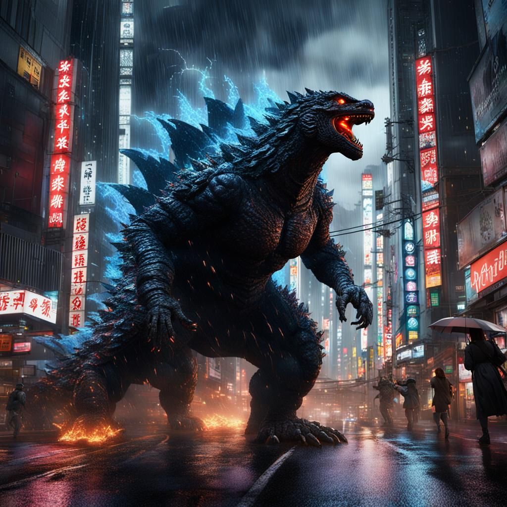 Godzilla Rampage in Shinjuku at Night