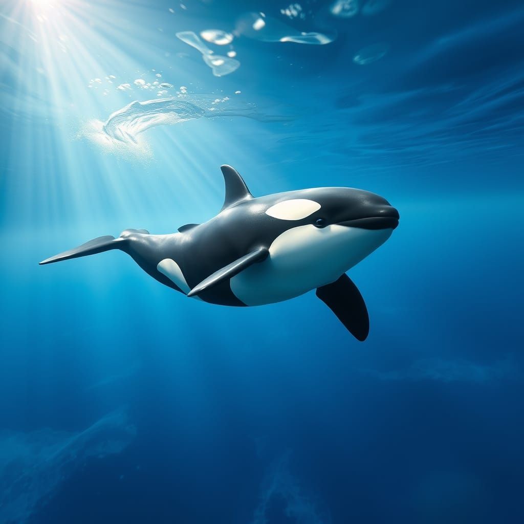 Orca Swimming in the Open Ocean: Fantasy Art