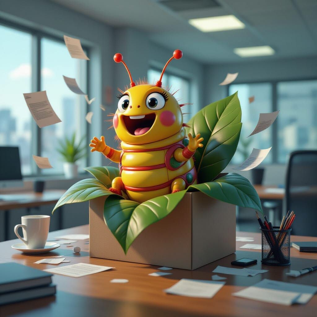 Hyperrealistic Caterpillar Emerges From Leaf Cubicle