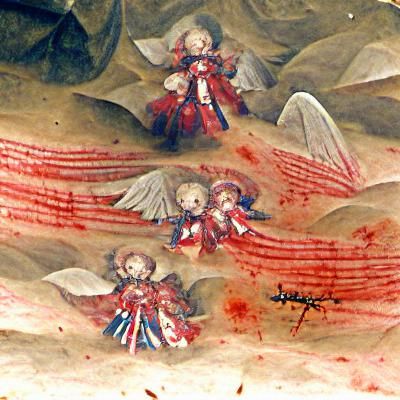 Angels covered in blood during battle