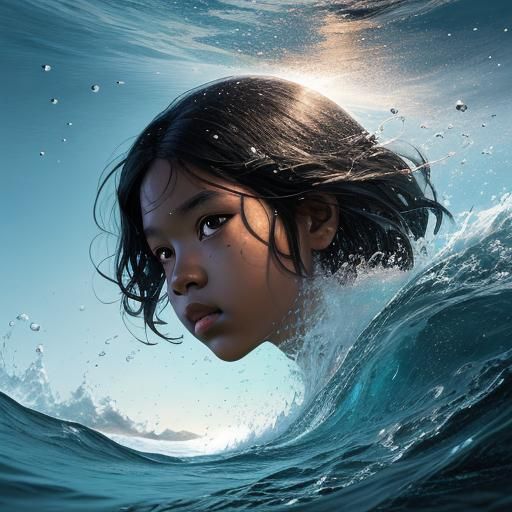 Child and Beluga in Ocean: Hyperrealistic Splash Art