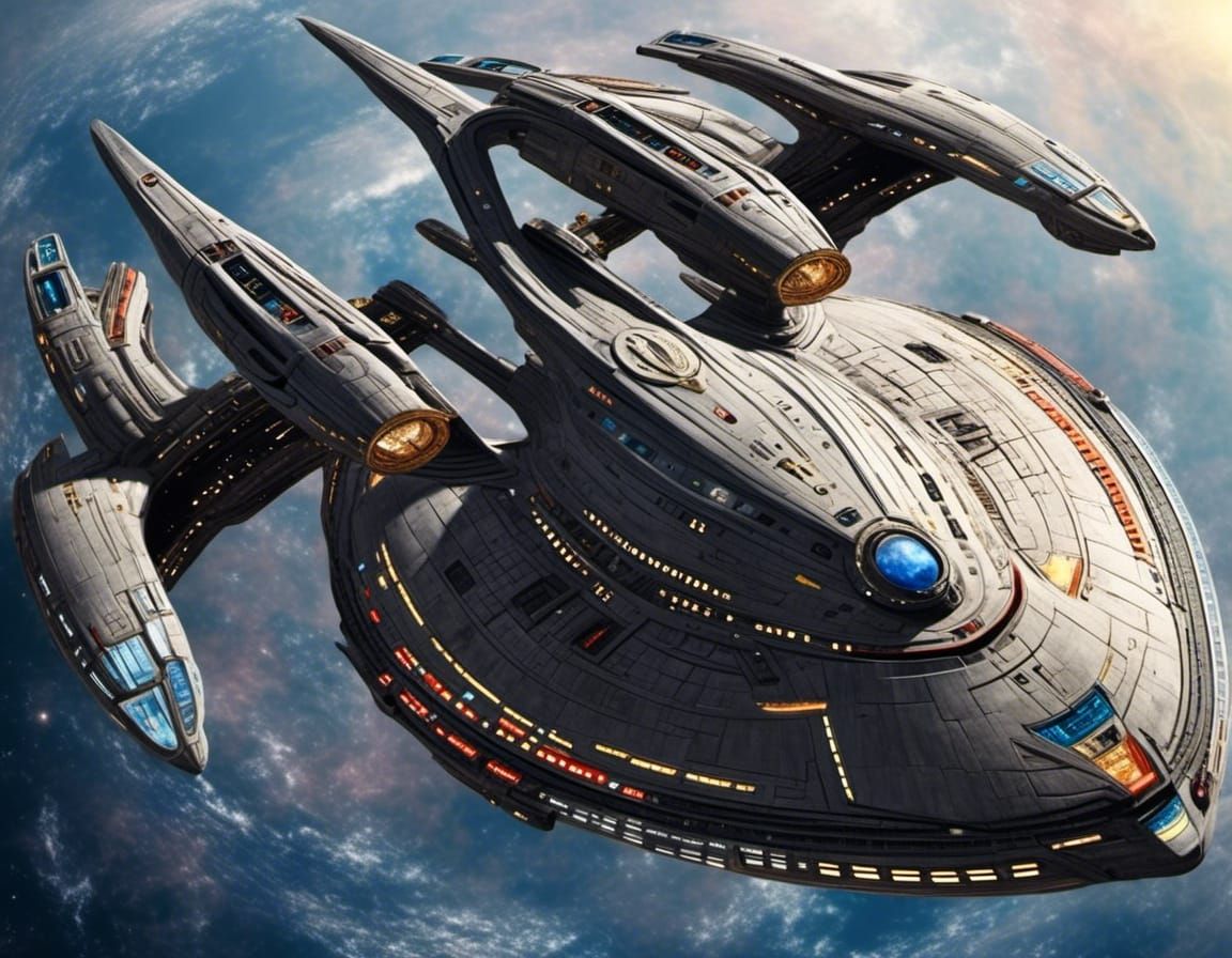 Star Trek Spaceship with Twin Nacelles in Space