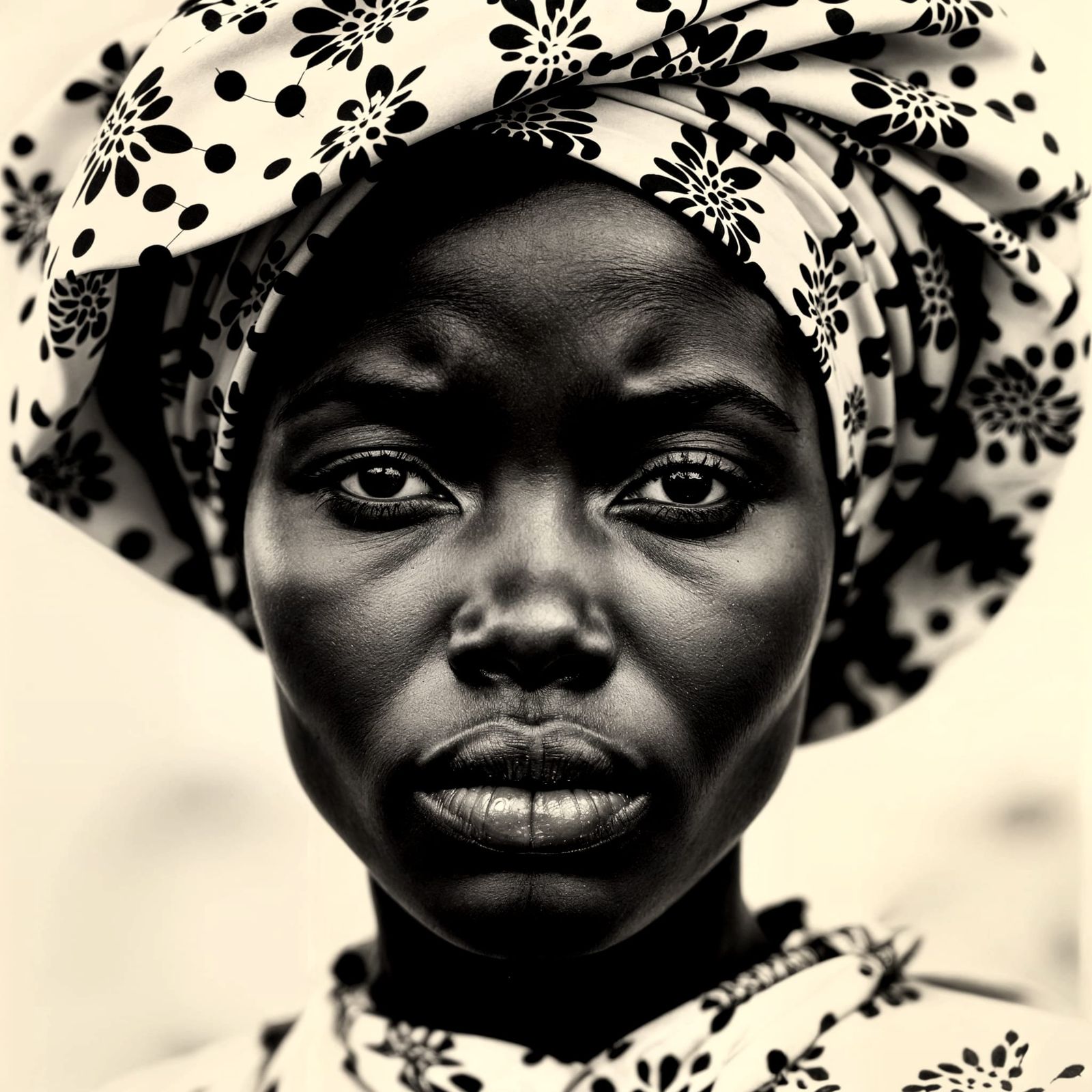 Haitian Woman's Face in Dramatic Black and White Style