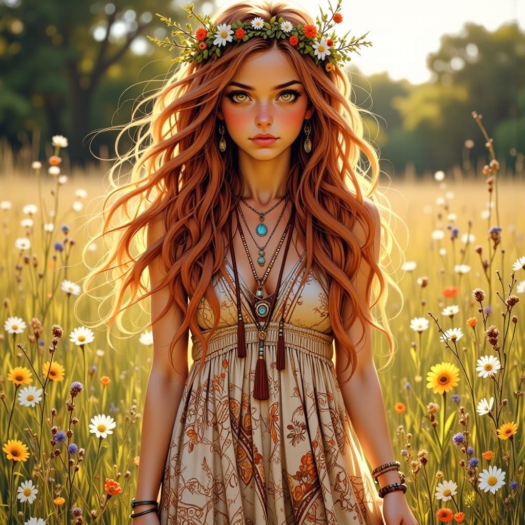 Vibrant Portrait of Woman in Wildflower Meadow