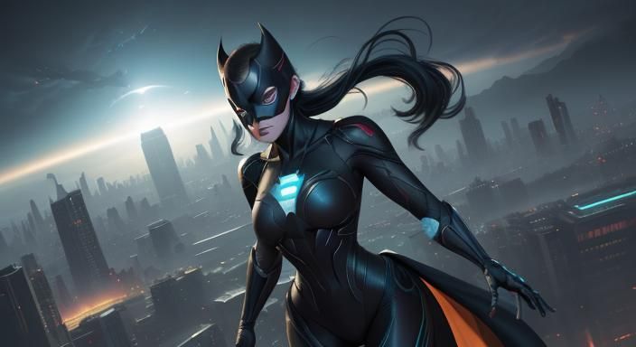 Superheroine Descends to Battle Villain in 3D Digital Art