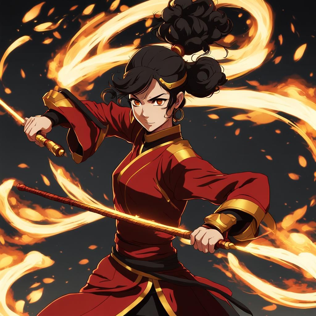 Firebending Woman in Anime Style